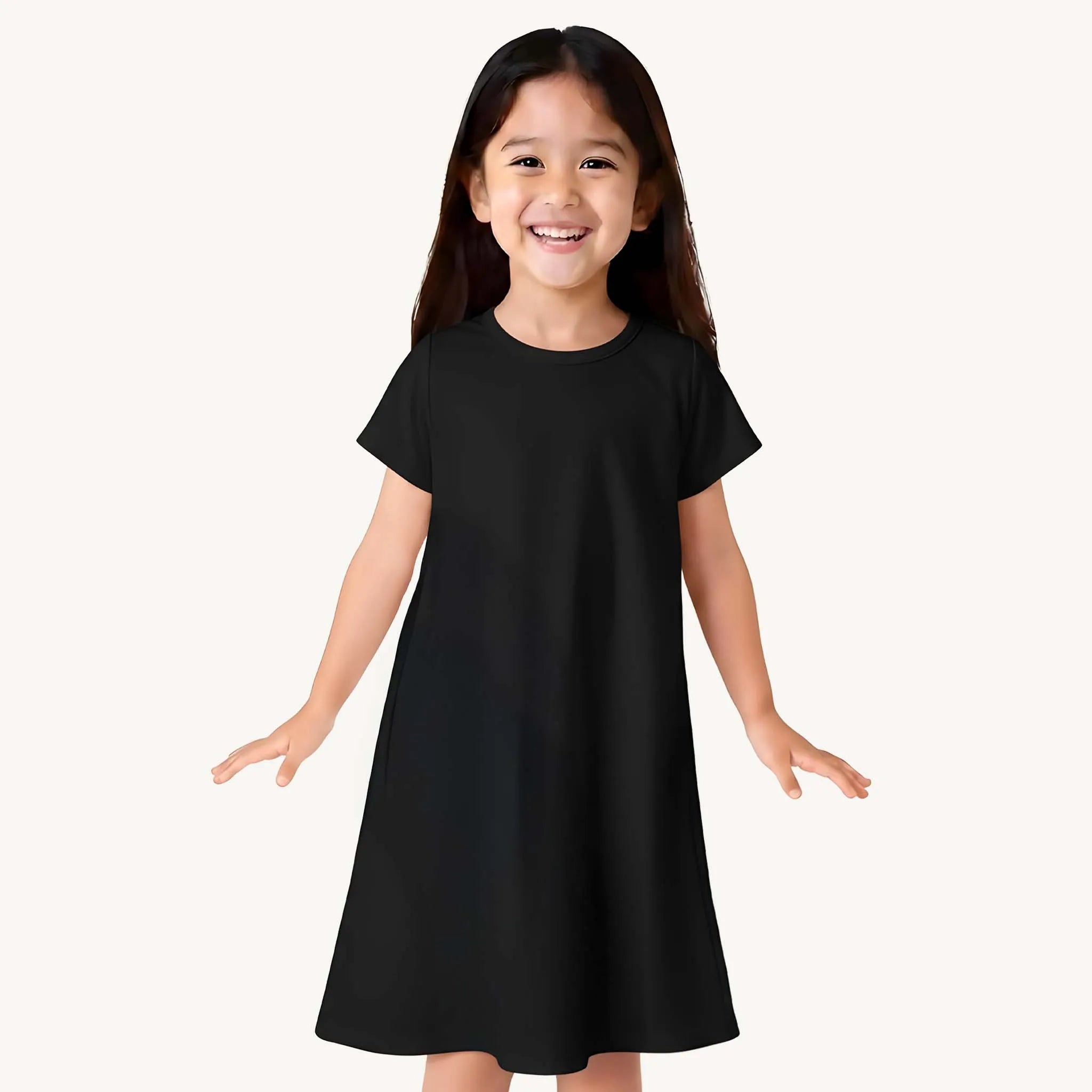 Girls Solid Black A Line Dress